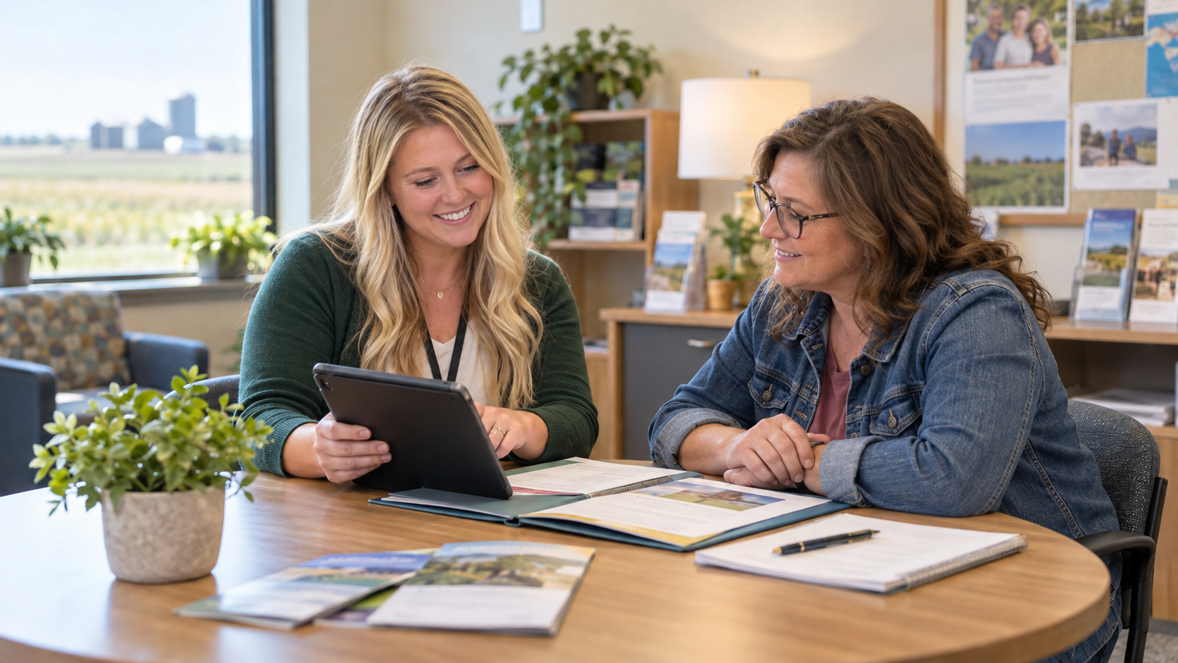 A behavioral health resource navigator helping a resident review community support options